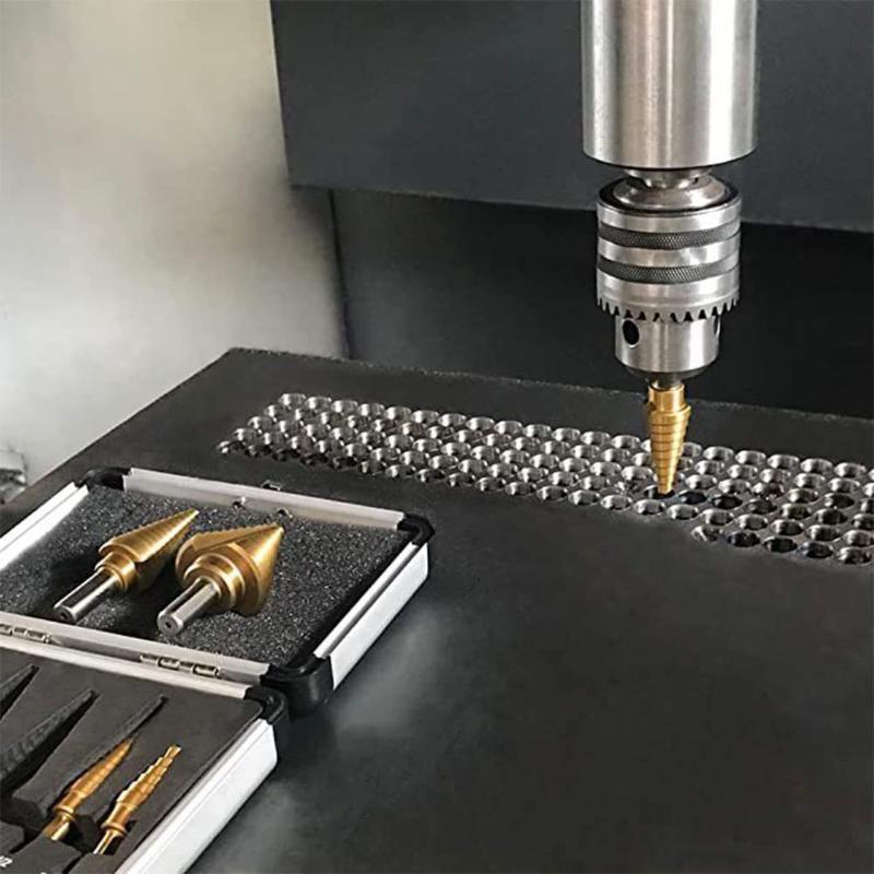 5Pc Titanium Coated High Speed Steel Step Drill Bits with 1Pc Automatic Center Punch for Drilling Sheet Metal Step Drill Bit Set