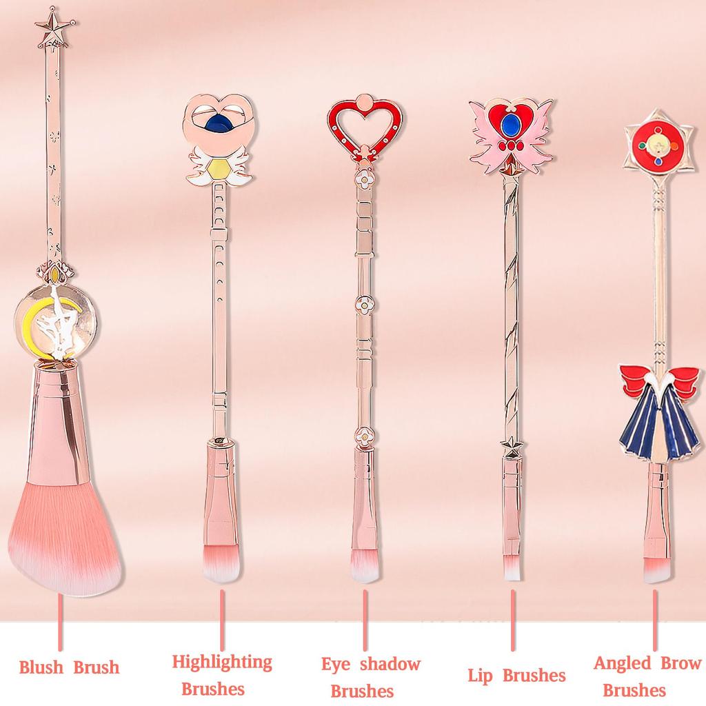 Cute 5-Piece Sailor Moon Makeup Brush Set, Fiber Bristles, Eyeshadow Brush, Eyebrow Brush, Powder Brush, Super Soft Makeup Brush
