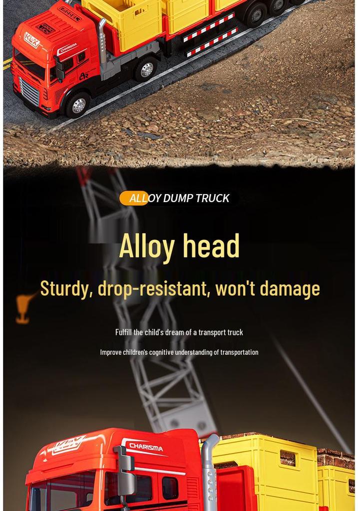 Large Alloy Cargo Transport Simulation Trailer Toy Truck for Kids