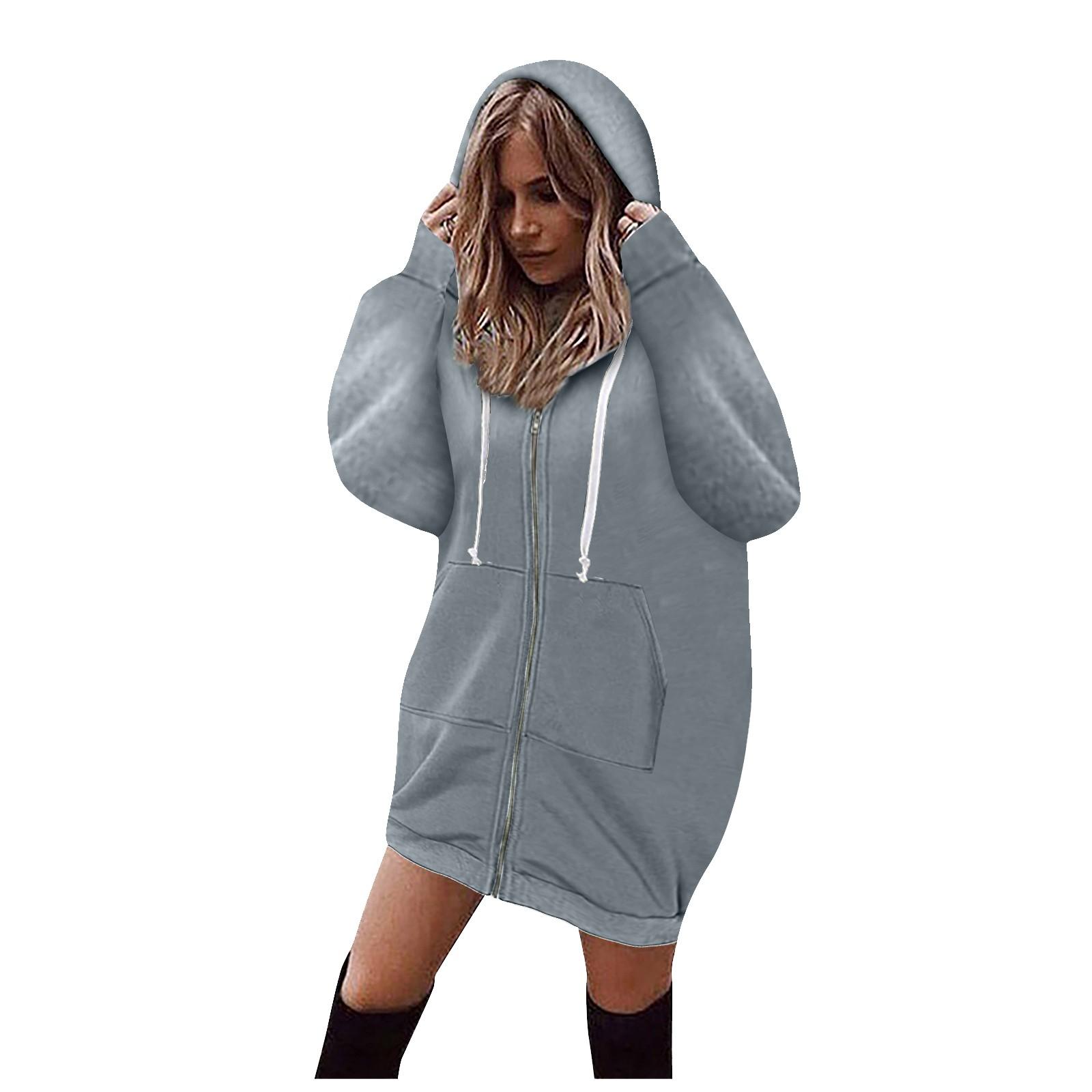 

Женский модный маленький свежий женский утепленный длинный свитер на молнии с капюшоном M