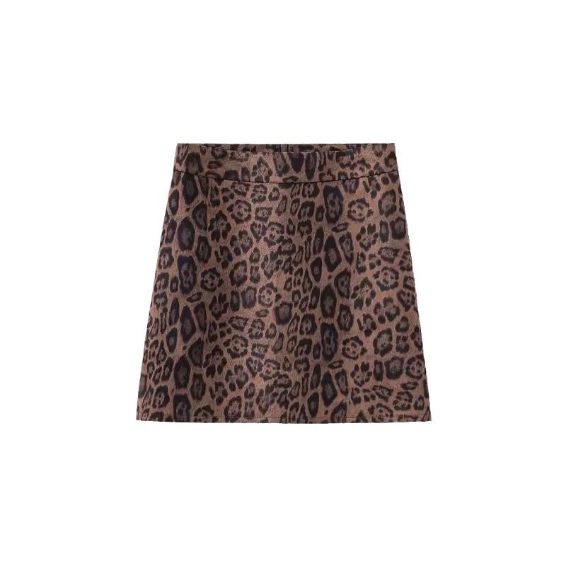 

Весна и осень 2024 Юбка миди с леопардовым принтом и высокой талией: Женское облегающее А-силуэтное 3XL