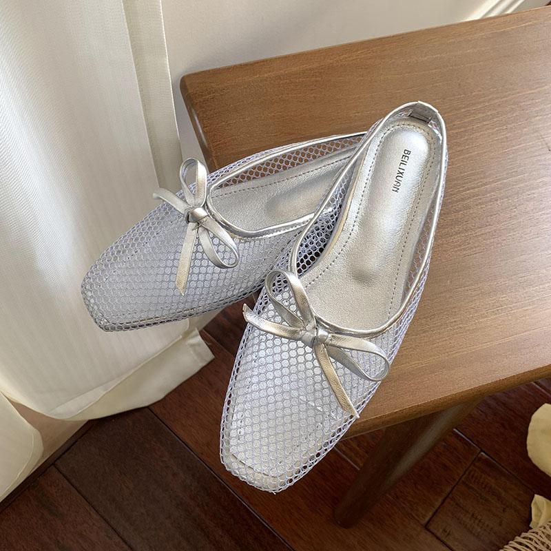Fashion Summer Beach Female Slides Women Flats Slippers Mules Fashion Butterfly-Knot Footwear Mesh Ladies Flats Slippers Sandals Shoes
