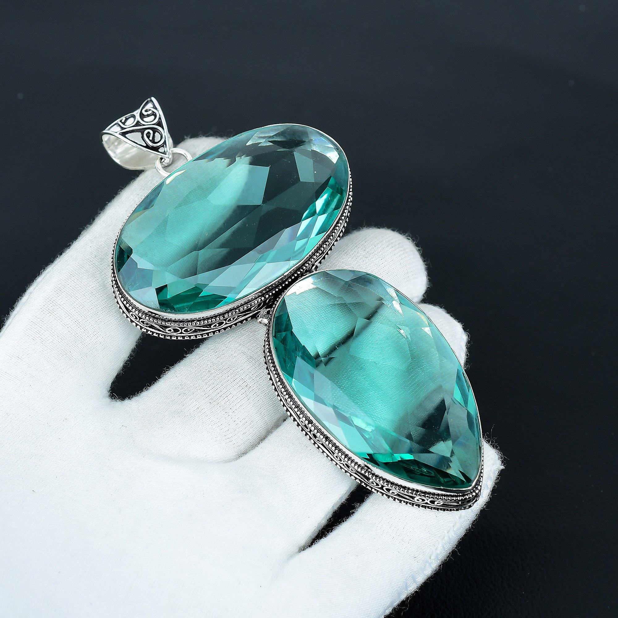 

Аквамарин Огромный Размер Драгоценный Камень Ручной Работы Ювелирное Изделие Подвеска из Стерлингового Серебра 925 пробы, Подвеска Большого Размера для Подарков, Подвеска с Двойным Аквамарином 2.54 зелёный