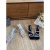 New rhinestone square head open-toed high-heeled cool slippers transparent belt fashionable hollow high heels women's sandals