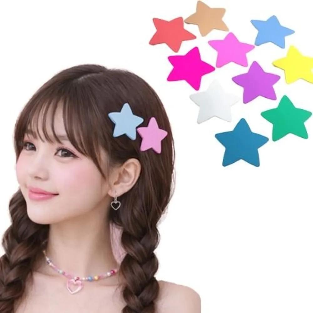 10 Big Star Pastel Color Snap Clip Hair Pin Hair Clip Bangs Accent Y2K Look Girl Group Date Star Hair Pin