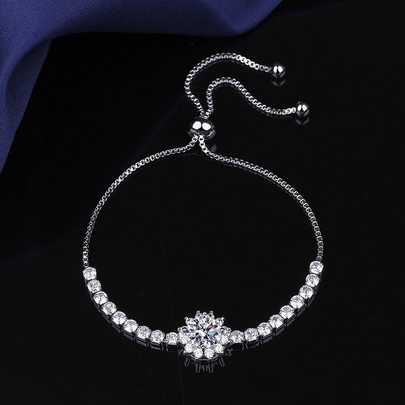 Adjustable Sunflower Bracelet Women With Cubic Zirconia 2ct Simulated Floral Design Copper Plated Jewelry