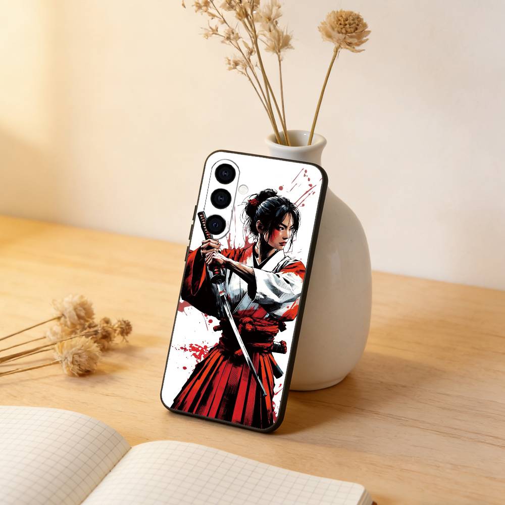 Samurai Warrior Geisha Phone Case For Samsung Galaxy A73,A72,A71,A70,A53,A52,A51,Others Soft Black Cover