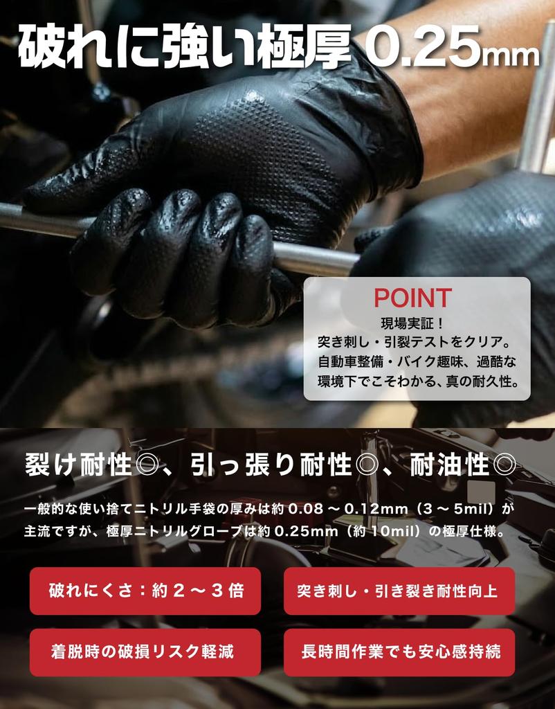 Nitrile Mechanic Incredible Work Highly Highly [Duerfusa] Gloves, 100-Pack (50-Pack), Gloves, Grip, Gloves, Disposable, Durable, Stretchable,