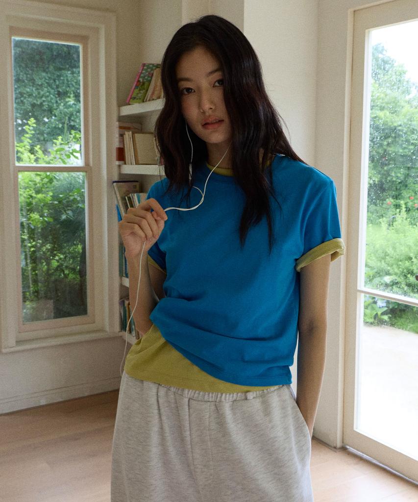 MOOD INSIDE WOMAN (Woman) Color Pack Essential Layered Crop Half Tee_Gray