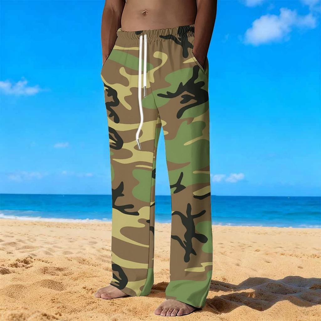 Men's Loose Casual Solid Color  Trousers Camouflage Printed Straight Pants