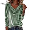 Classy Commuting Top Women Tops Loose Fit Large Neckline Long Sleeve Velvet Relaxed Shirt Texture Pullover Solid Color Spring Autumn Blouse