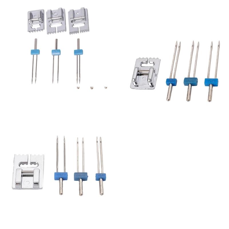 Set de picioruși presor pentru mașină de cusut dublu ac și picioruş de presare 2/90 3/90 4/90 ace duble pentru cusături decorative și piciorușe