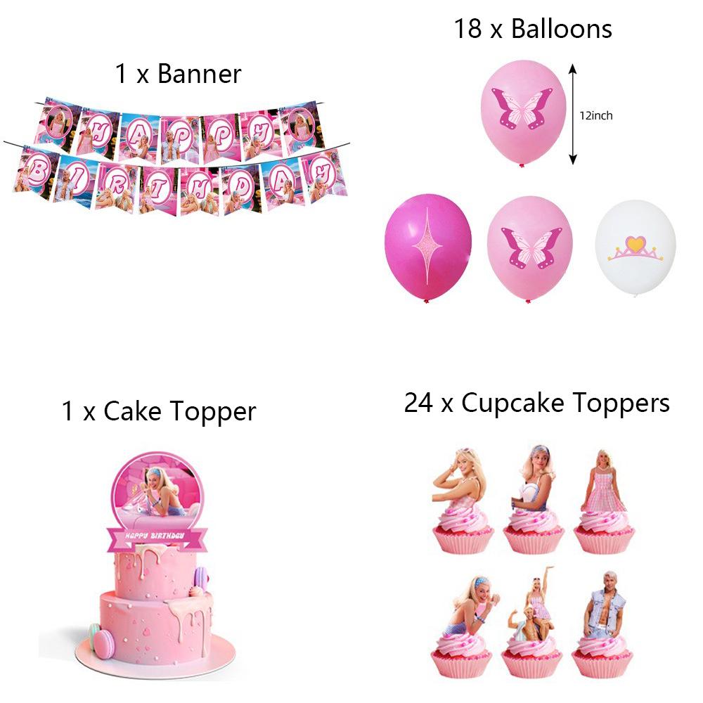 44 de bucăți de decorațiuni pentru petreceri tematice Barbie includ Banner Balloon Cake Topper
