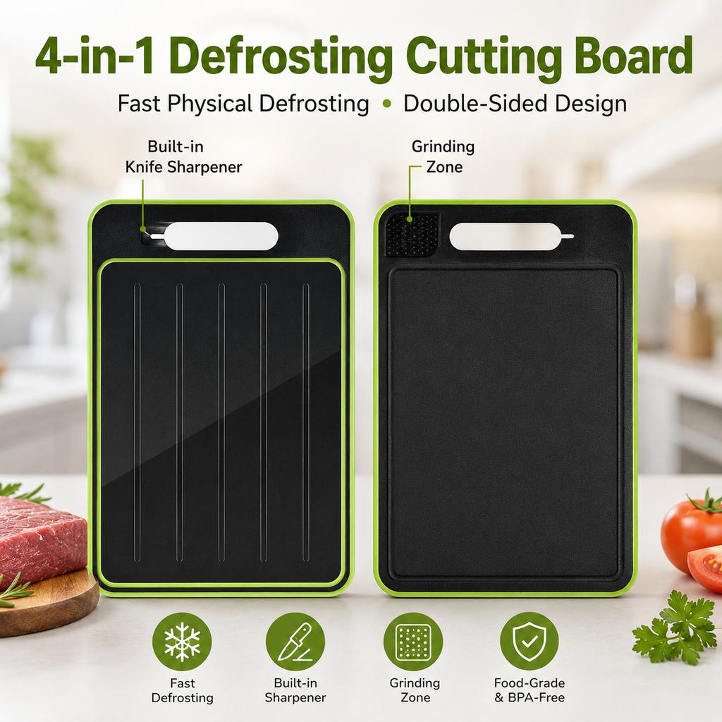 Meltset M 4 In 1 Multifunctional Cutting Board Knife Sharpener Garlic Grinder Aluminum Defrost Board PP+TPR Non-Slip 36.5x25cm