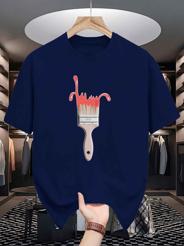 Unisexs Crew Neck T Shirt Red Dripping Paint Brush Artist Graphic Short Sleeve Casual Cotton Painter Art Lover Streetwear Tees