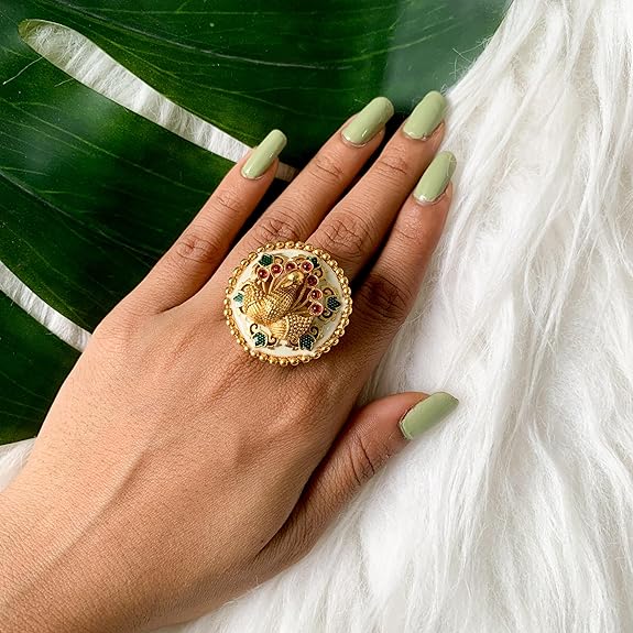 Gold Plated Traditional Design Comfort Fit Finger Ring For Women & Girls