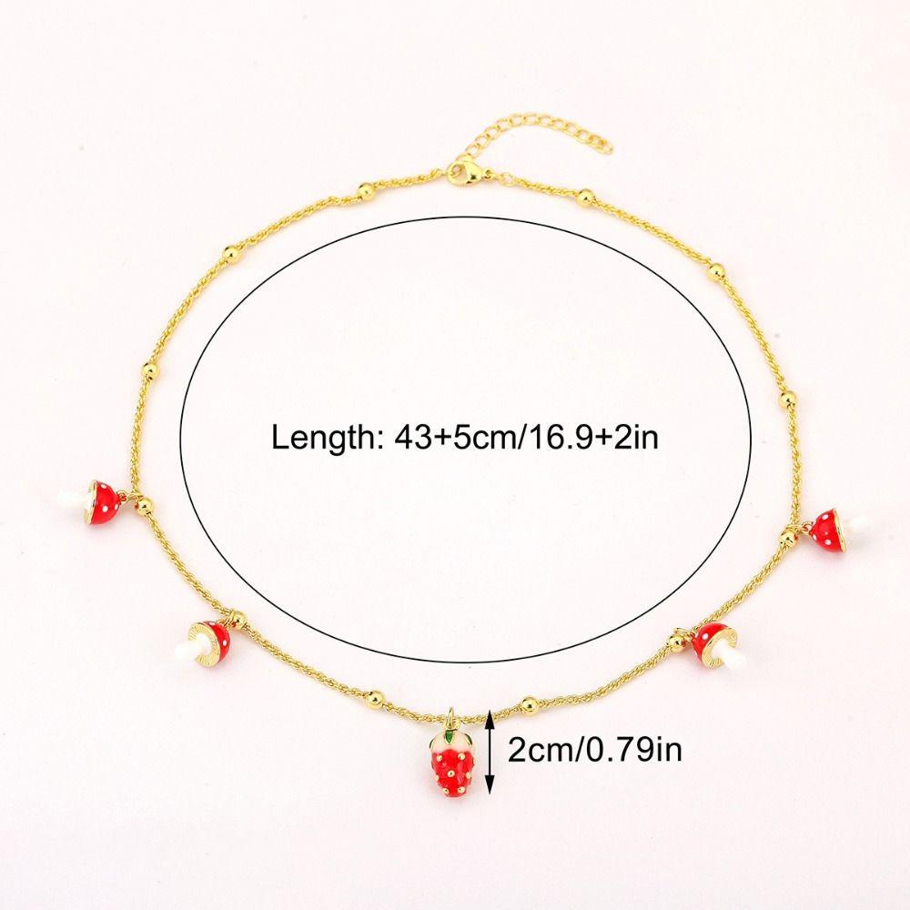 Mushroom Shape Strawberry Necklace Copper Zircon Sweet Necklace Simple Necklace  For Girl