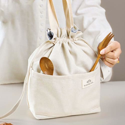 Tibemi Insulated Lunch Bag, Insulated Bento Box, with Aluminum Foil Lining, Keeps Food Hot or Cold, Drawstring Lunch Bag, Waterproof and Stain-Resista