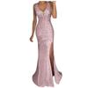 Kleid mit hohem Schlitz Damen Pailletten Abschlussball Party Elegant Dame Rückenfrei Sexy Kleid Damen Gold Elegant Brautjungfer V-Ausschnitt Langes Kleid