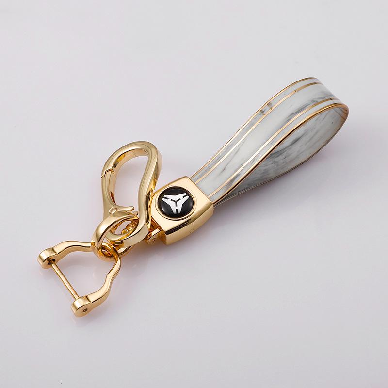 Rhinestone Circle Car Keychain with Gold Edge, Rope, Metal Keyring Pendant for Hyundai – Waist Hanging Household Hardware Buckle