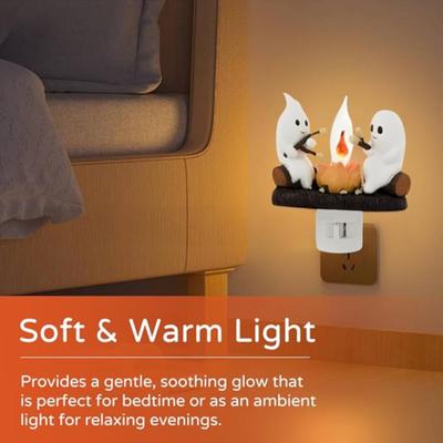 Geist Lagerfeuer Nachtlicht Halloween Nachtlichter 3D LED Geist Flackerndes Nachtlicht für Schlafzimmer Innendekorationen