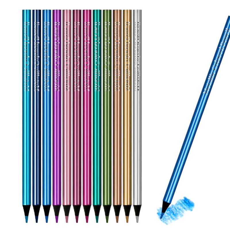 12-Color Metallic Black Wood Fluorescent Oil-Based Colored Pencils for Hand Drawing