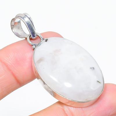 Rainbow Moonstone Gemstone \ 925 Sterling Silver Jewelry Pendant 2.01" u9U56
