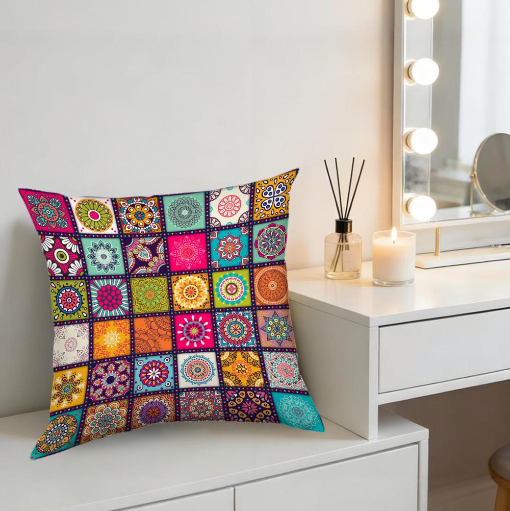 1Pc Bohemian Multicolor Geometric Mandala Print Cushion Cover for Sofa Bedroom Living Room Home Decor x-2