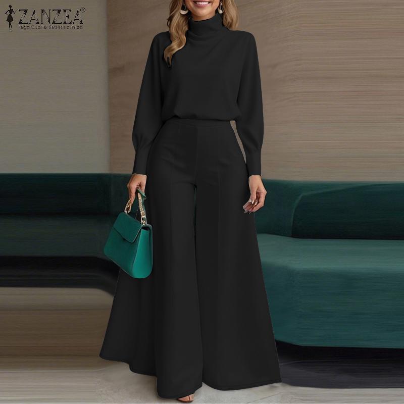 ZANZEA Women Long Sleeve Turtleneck Blouse and Pants Casual Two Piece Suit Sets