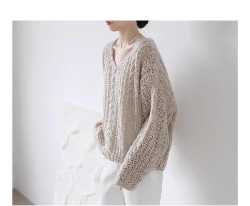 Women's Soft Mohair V-Neck Sweater - French Style, Lightweight Spring Knitwear