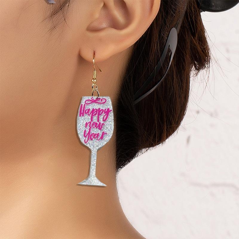 Acrylic plate wine glass earrings printed pattern personality trend classic romantic celebration wine glass earrings