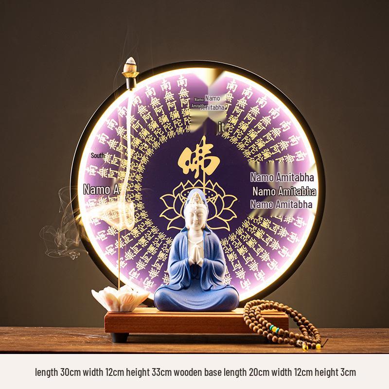 Ceramic Seated Guanyin On Lotus with Light Ring and Anjali Mudra for Home Decor