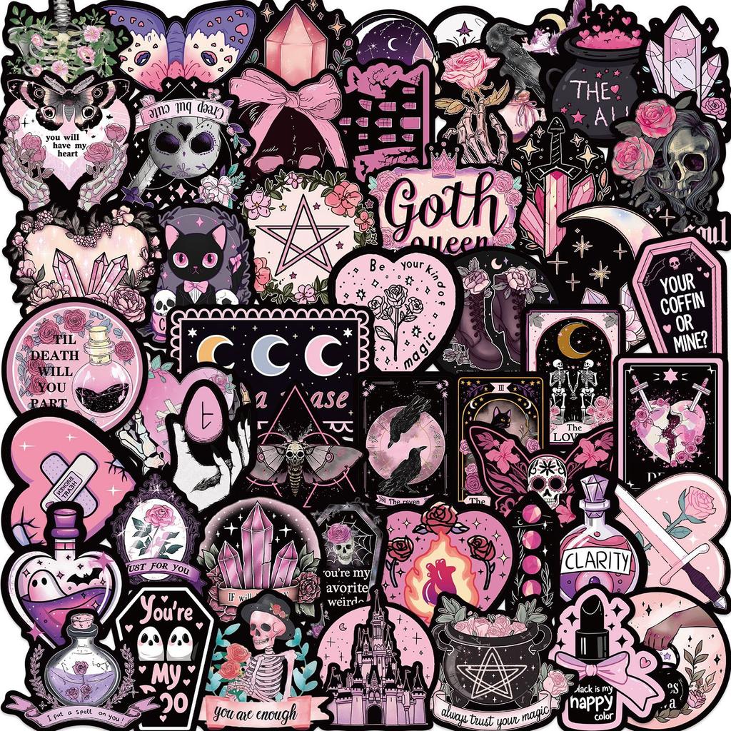 50 Black Pink Gothic Graffiti Stickers Decorate Guitar Notebook Suitcase DIY Waterproof Stickers