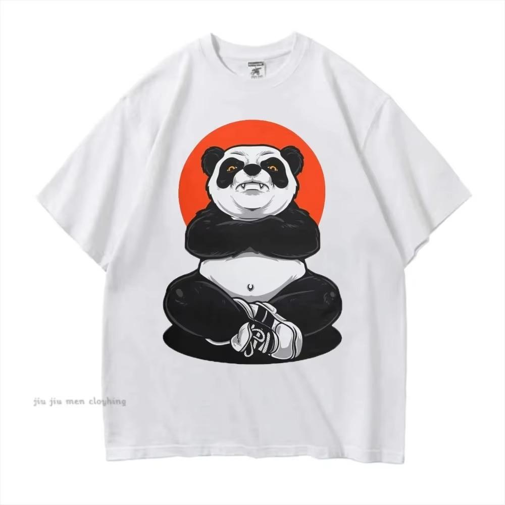Indignation Panda Printing Men T-Shirts Cotton Short Sleeve Breathable Tops Ttshirts Summer Men Vintage Harajuku Loose Tees