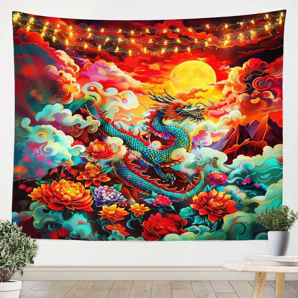Wilder Wolf Kinder Wandteppich Sonne Mond Traumfänger Boho Wandteppiche Jungen Mädchen Zimmer Deko Wildtier Jagd Abenteuer Rustikal