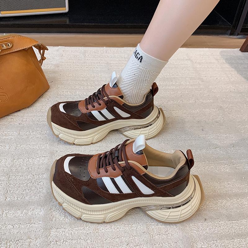 Fashion trend platform casual shoes 2025 spring and summer new rubber soft sole non-slip heightening lace-up dad shoes women
