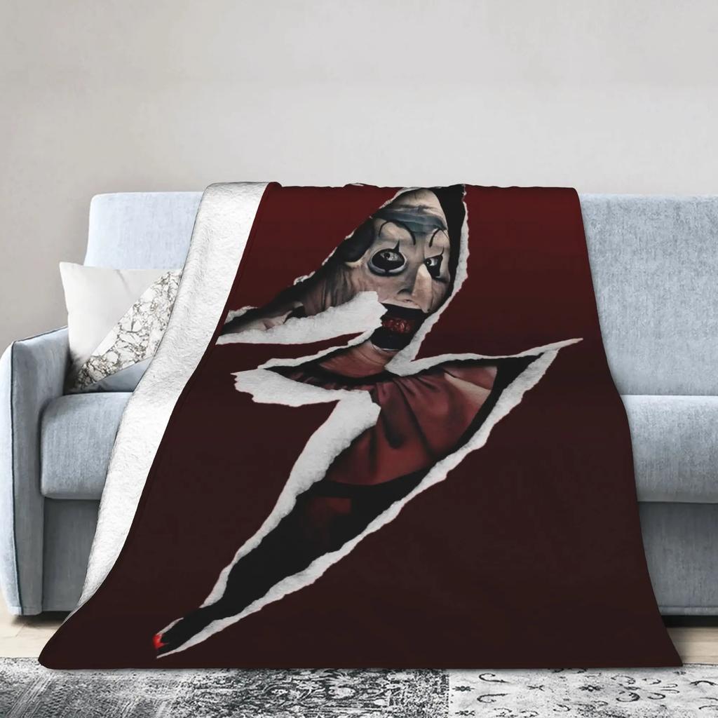 Terrifier Horror Movie Flannel Blanket Soft Warm Throw for Couch Chair Bed Sofa Cozy Bedspread for Girls and Boys Winter Home D