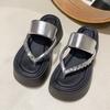 Small Muffin Thick-soled Flip-flops, Wearing Rhinestones, New Summer Cool Slippers