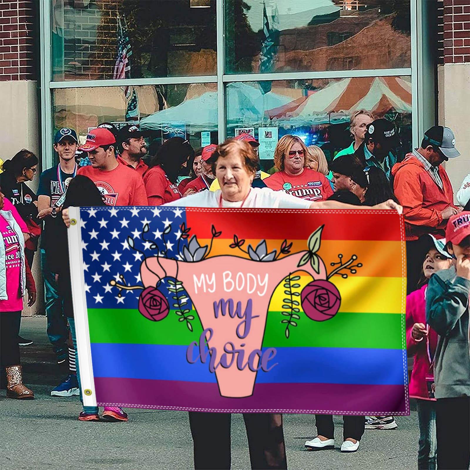 

Мое тело-мой-выбор-женщина-правая матка-подарок печатает сердцебиение Билл демонстрационные флаги односторонние наружные One Size