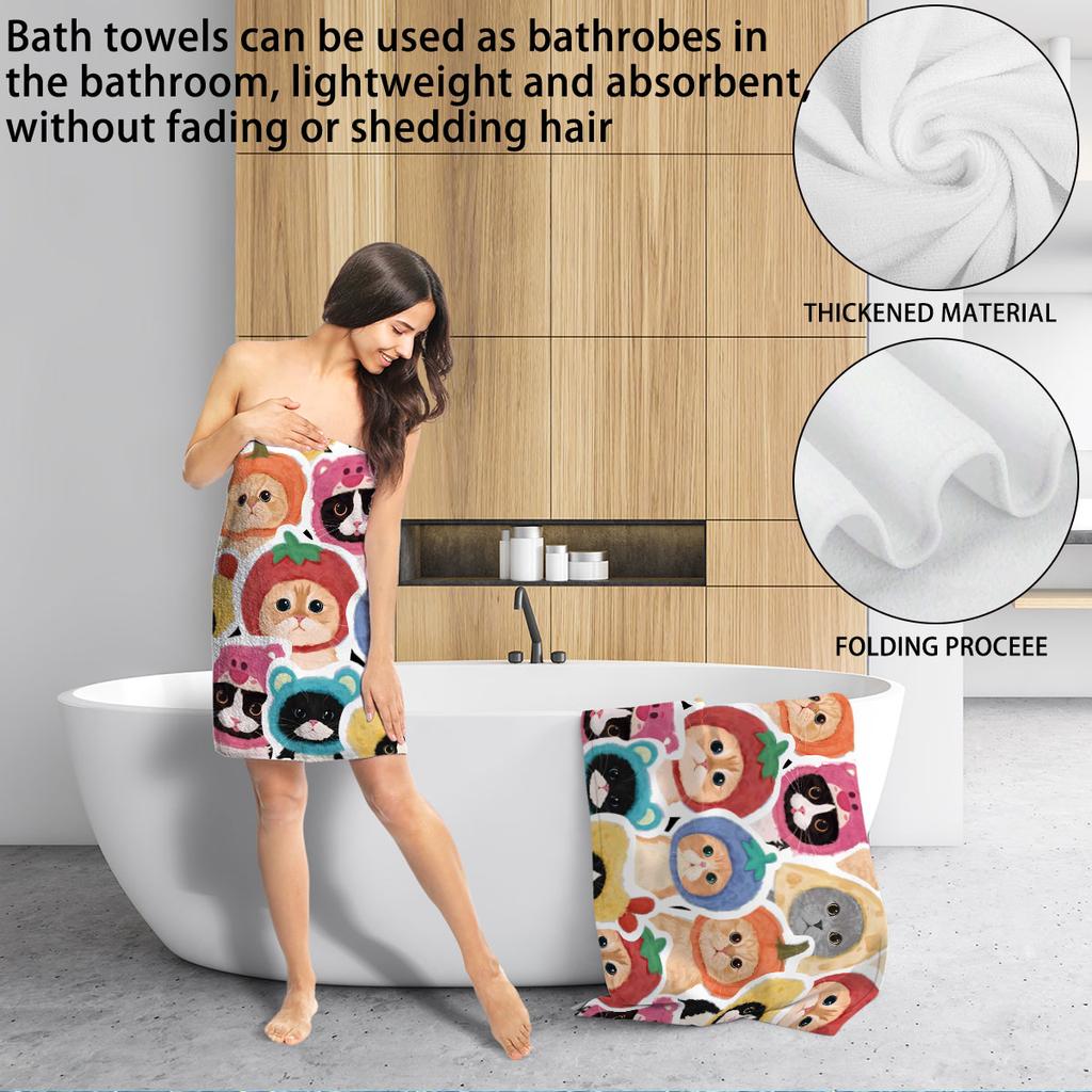 1 Piece Cute Cartoon Cat Printed Bath Towel Quick Drying Beach Towel, Lightweight Swimming Bath, Outdoor Travel Machine Washable