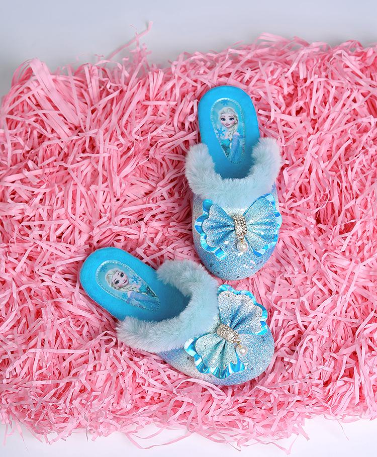 Rainbow Shoes Winter-Style Toddler Princess Slippers - Girls' Cotton Wool Non-Slip Warm Home Booties