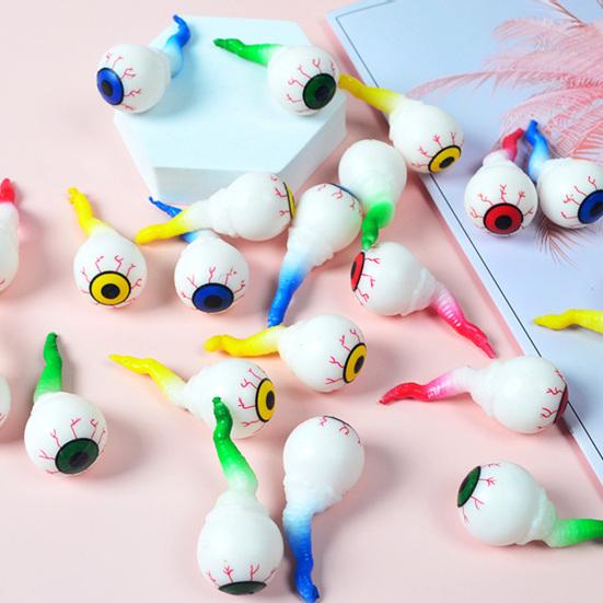 2Pcs Halloween Eyeball Squeeze Toy with Tail Soft TPR Stress Relief Ball Gag Prank Fidget for Kids Adults