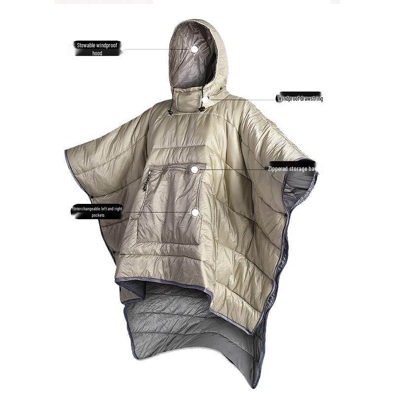 Cape de Camping Épaissie à Capuche d'Extérieur - Chaude, Coupe-Froid, Couleur Unie Sac de Couchage Adulte