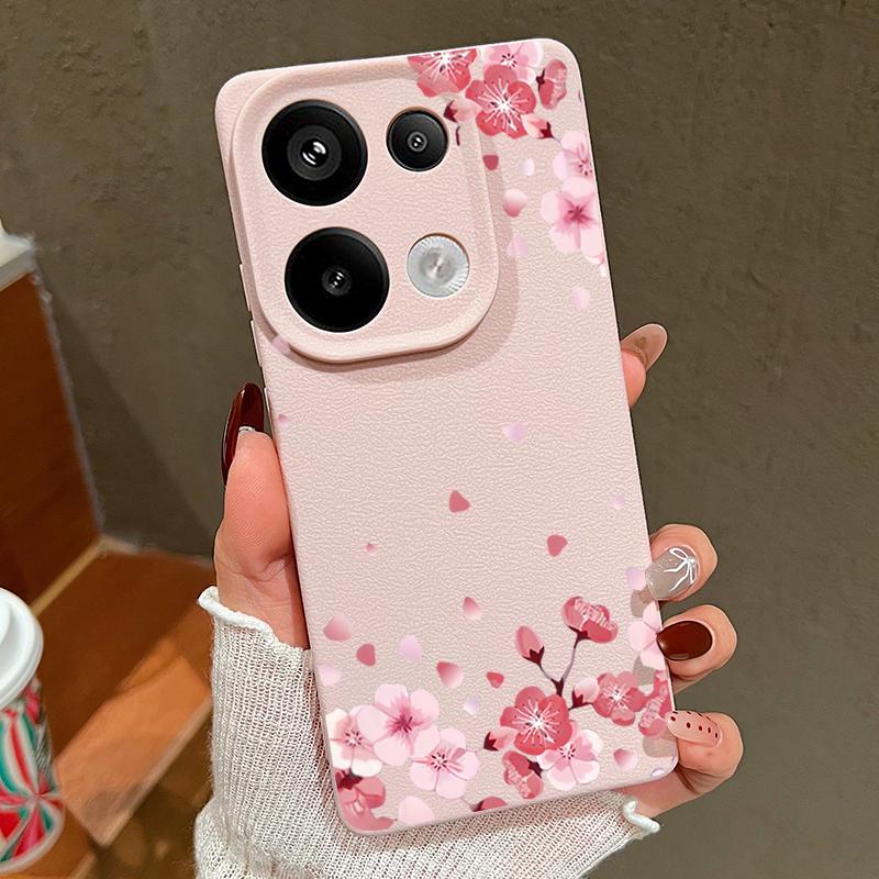 Sakura Blumenmuster Weiche Matte Hülle Für Xiaomi 13T Poco X7 X6 M6 Pro Redmi Note 14 13 Pro 12 11 TPU Ledertextur Stoßfest Schlanke Handyhülle