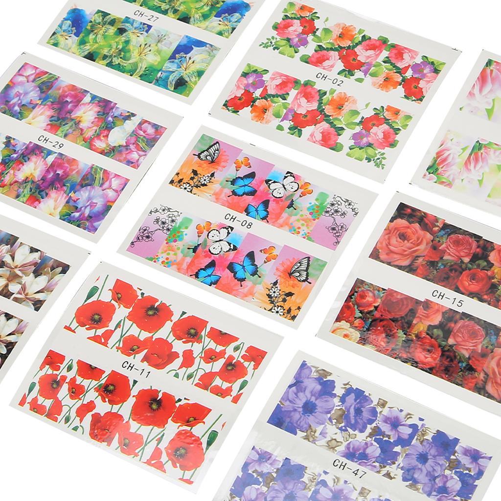 50Pcs Nail Art Sticker Decals Watermark Full Stickers Colorful Flower Nail Decals Nail Accessories