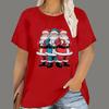 Women's Christmas T-shirt, cartoon Santa Claus print, short-sleeve, round-neck, casual party loose top