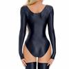 Leotardo Bodysuit Lencería Ropa de Dormir Ropa para Gimnasio de Mujer Cuello Redondo Manga Larga Brillante Elástico