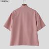 INCERUN Oversized Men Summer Short Sleeve Side Buttons Casual Vintage Tops Shirts