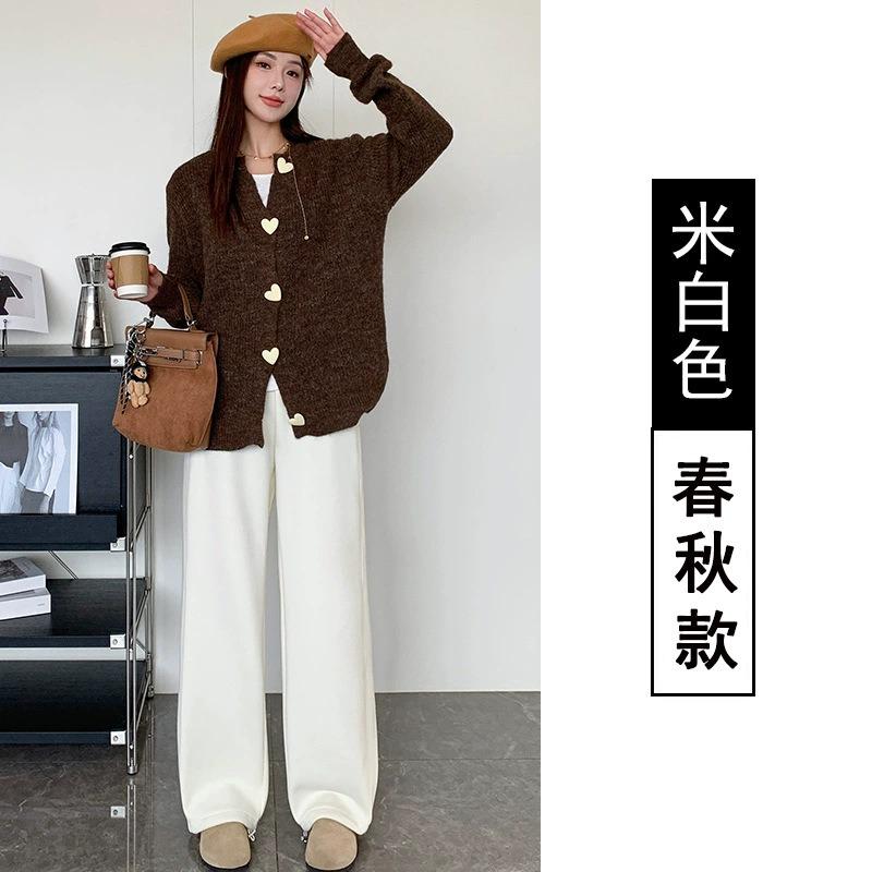 Sweatpants Men's and Women's Spring and Autumn New High-waisted Casual Loose Straight Tied Feet Wide-leg Gray Guard Pants