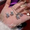 Set Full Of Diamond Love Running Ring Bear Necklace Stud Earrings Female Internet Celebrity Style Niche Design Light Luxury Collarbone Chain